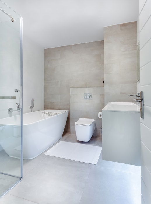 A clean white hotel bathroom