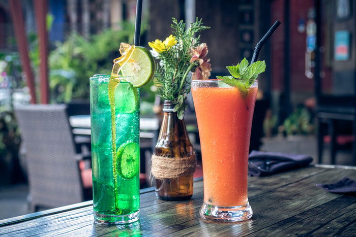 Cocktails on a hotel table