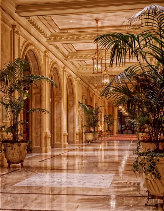 Interior of a stylish hotel lobby