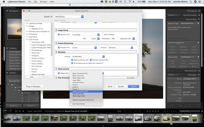 Screenshot of Lightroom’s export window. 