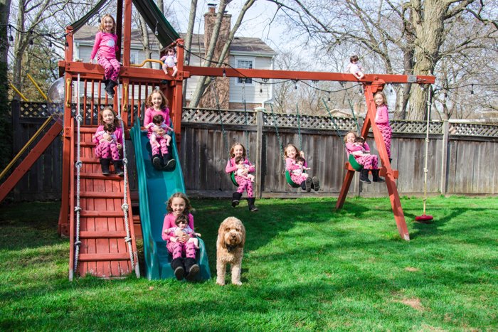 A multiplicity photo of a cloned kid playing