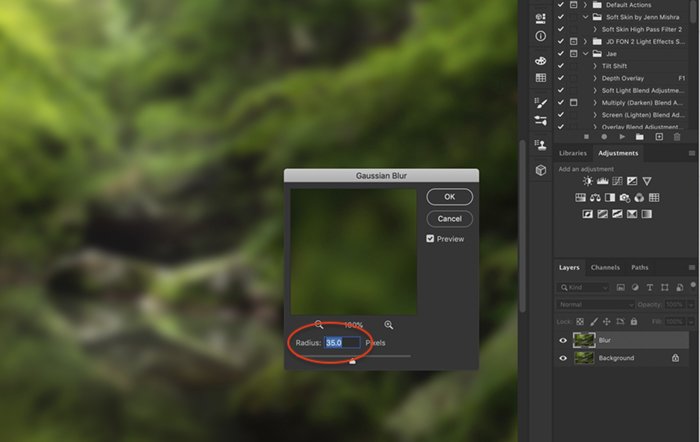 Screenshot of creating the orton effect in Photoshop