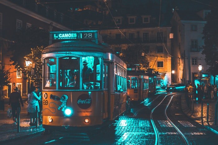 Night scene with a tram