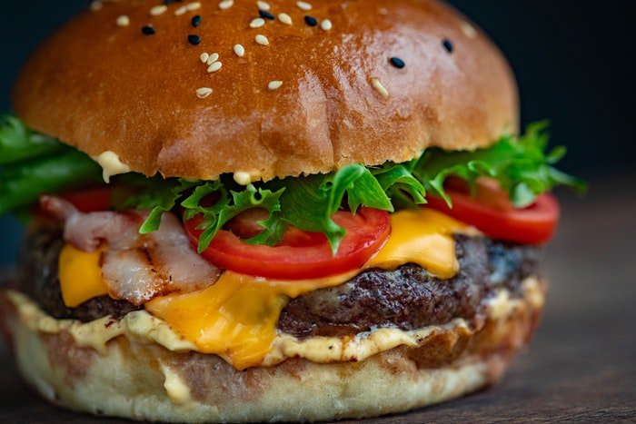 Close-up photo of a delicious burger