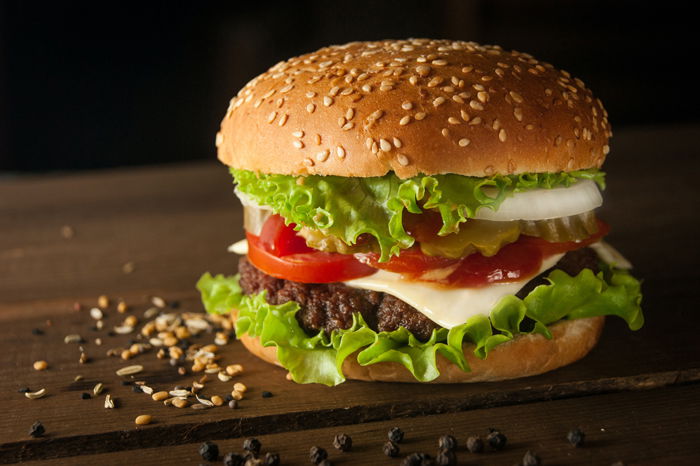 Close-up photo of a delicious burger