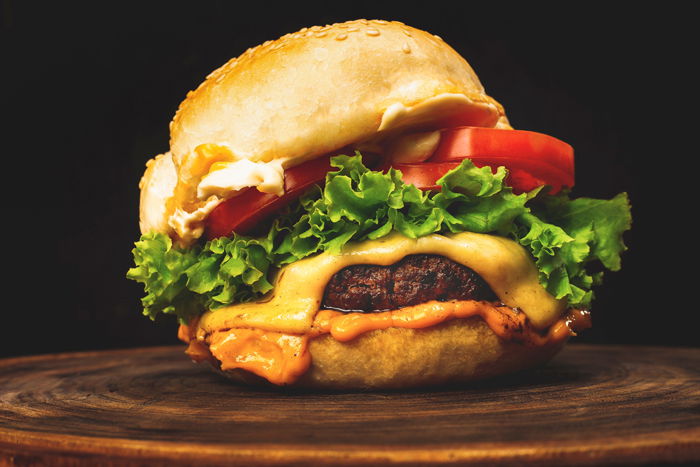 Close-up photo of a delicious hamburger