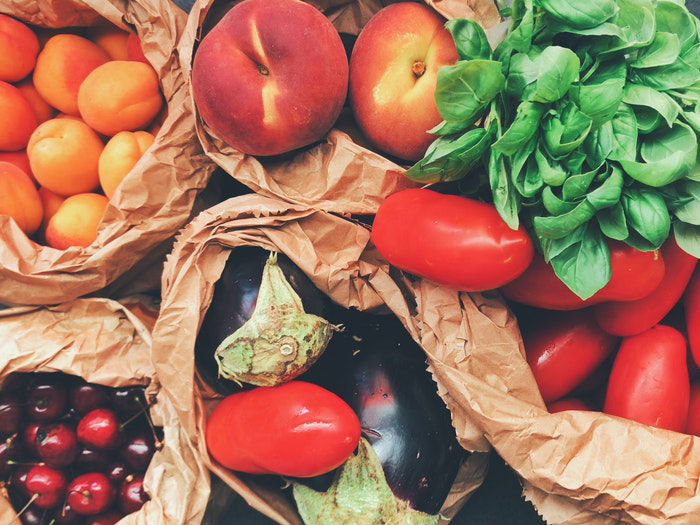 Grocery bags used as a DIY background for food photography 