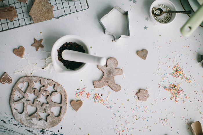 Flat lay food photo of making gingerbread men