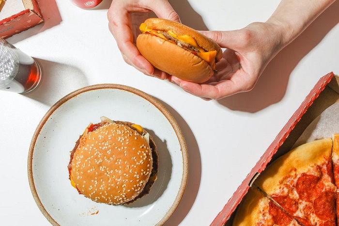 Flat lay food photo of hamburgers