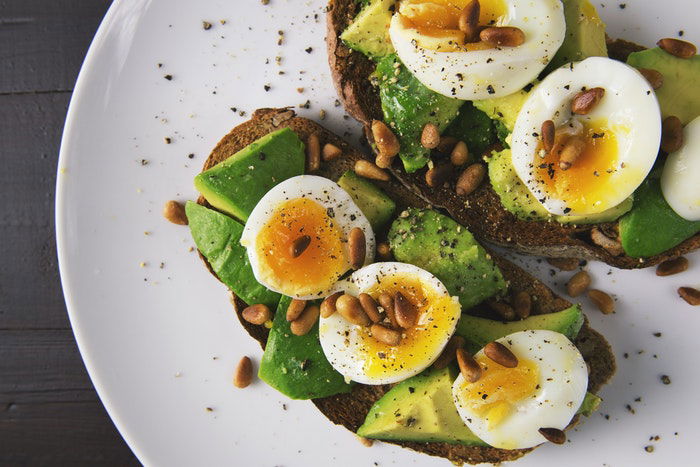 Flat lay food photo of egg salad on toast