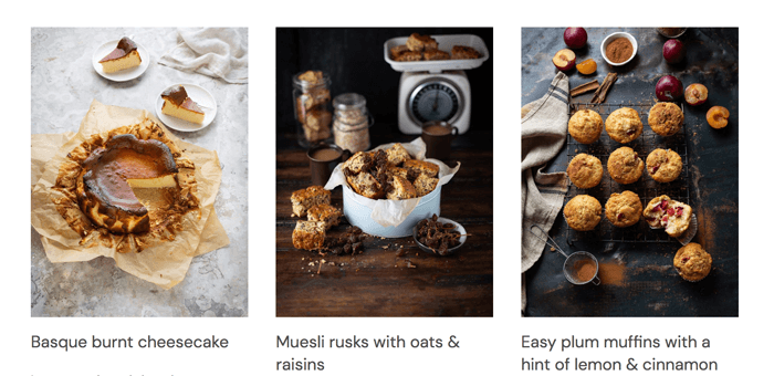 Screenshot of three recipes from Drizzle and Dip food blog