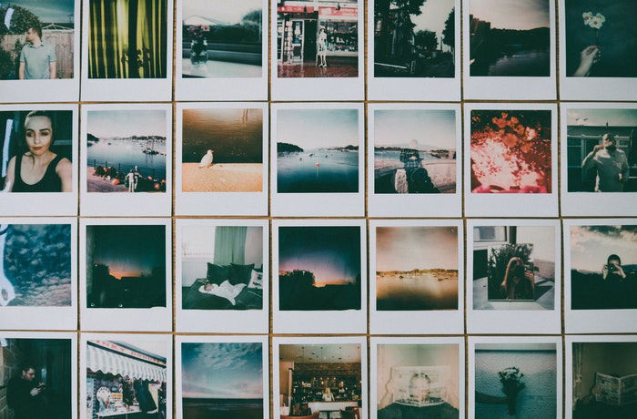 A grid of Polaroid photos