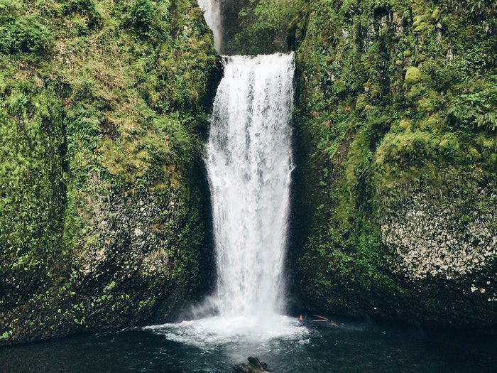 A flowing waterfall