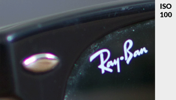 Animated GIF showing a close up image of ran ban sunglasses taken with different ISO