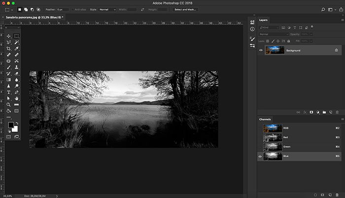 A screenshot of using color channels in Photoshop