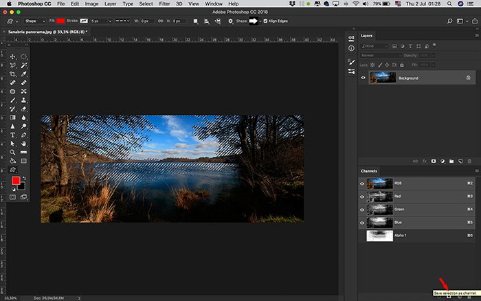 A screenshot of creating an alpha channel in Photoshop