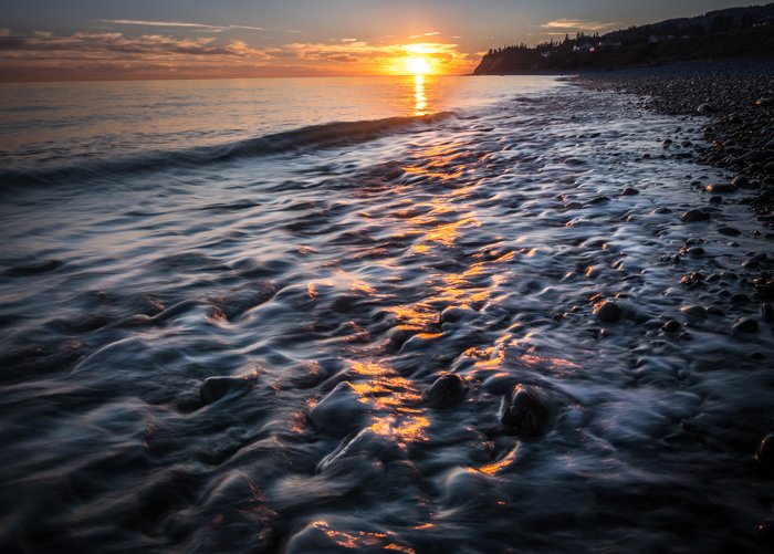 Long exposure coastal landscape at sunset