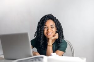 Woman studying a beginner online photography course