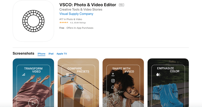 A screenshot of VSCO app