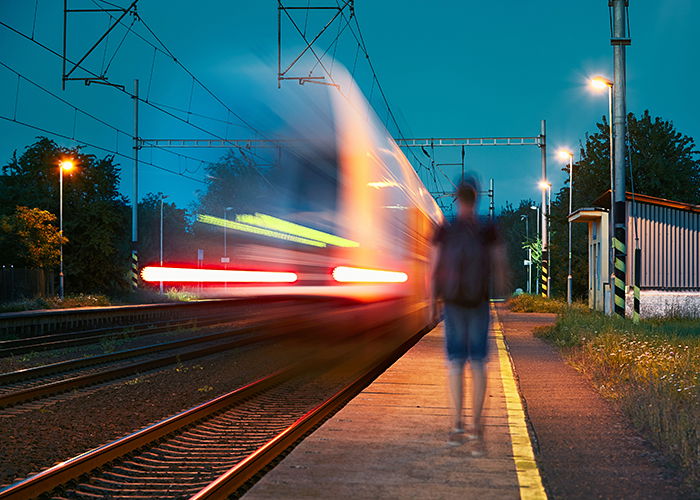 Long exposure night photography of a traveller at the night