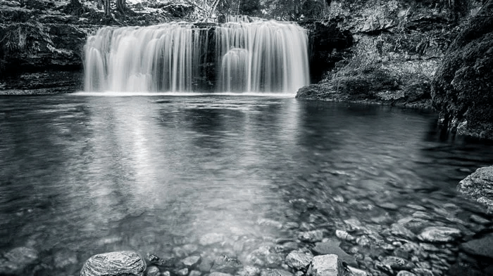 Silky motion blur in the water of the Ferrera Waterfall in Italy