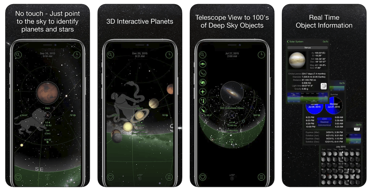 Screenshot of one of the best milky way apps, GoSkyWatch Planetarium