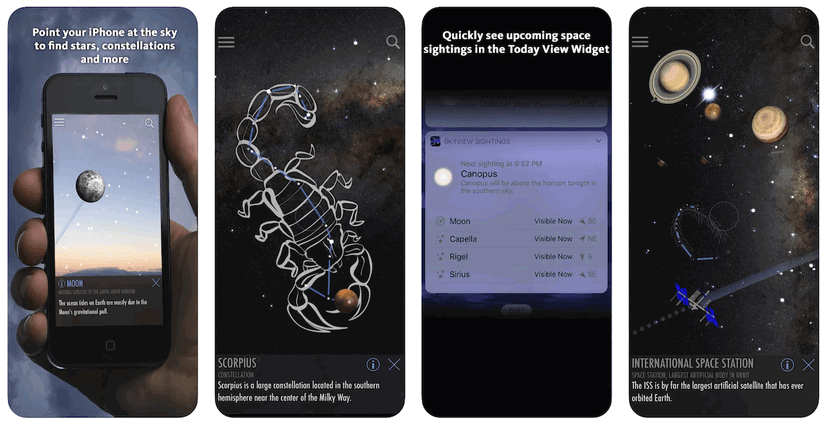 Screenshot of one of the best milky way apps, SkyView