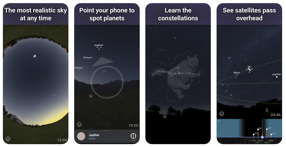 Screenshot of one of the best milky way apps, Stellarium Mobile