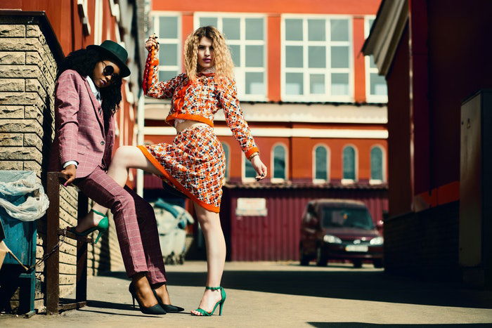 Street fashion shoot featuring two female models