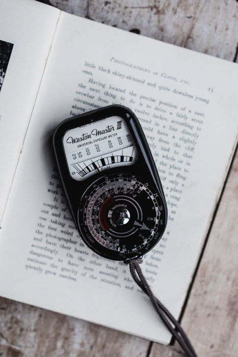 A light meter on a book