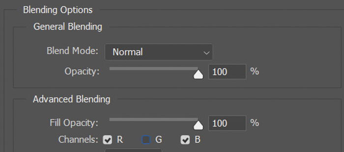 Screenshot of blending options in Photoshop