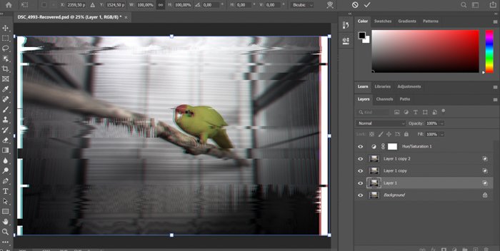 A screenshot of creating glitch effect Photoshop