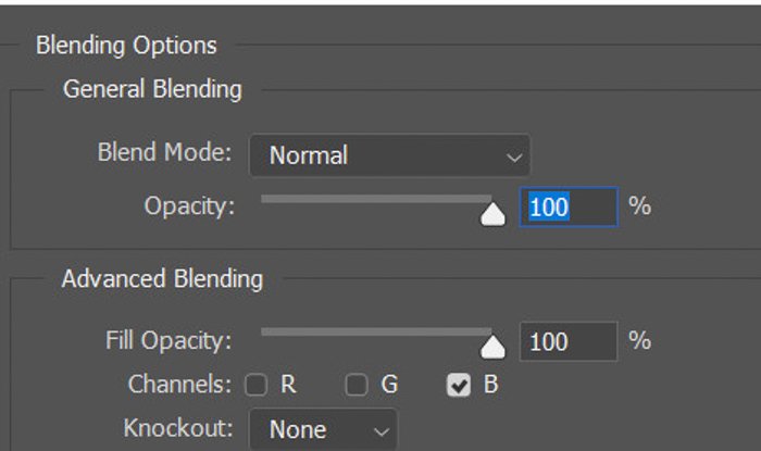 Screenshot of blending options in Photoshop