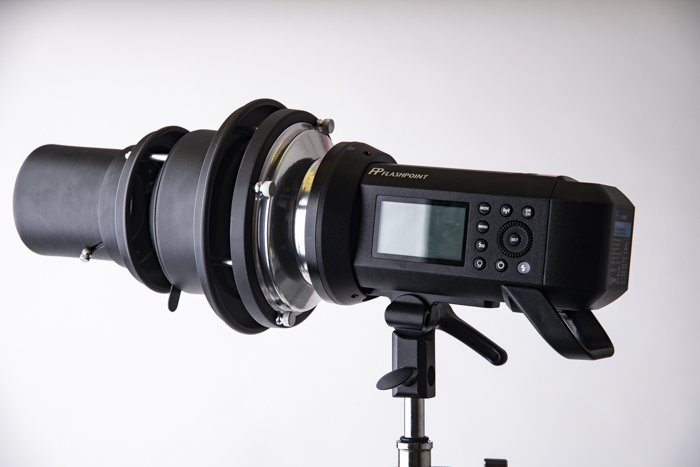 a lighting gobo for photography attached to a DSLR