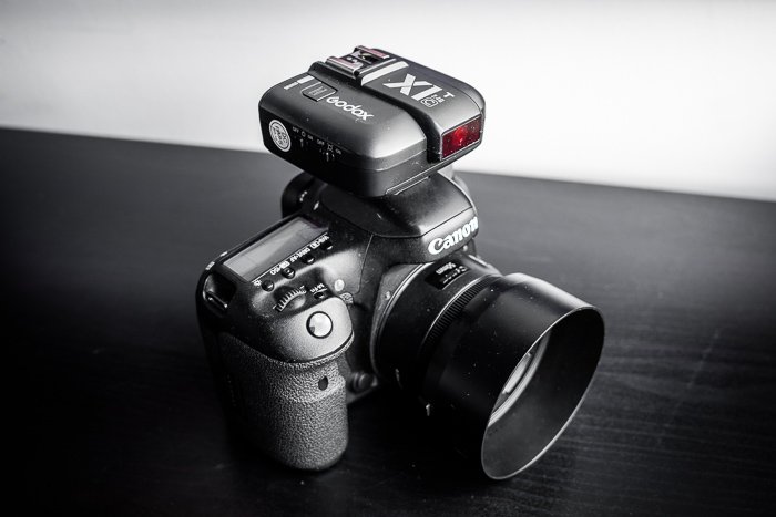 A DSLR fitted with Godox V860II flash 