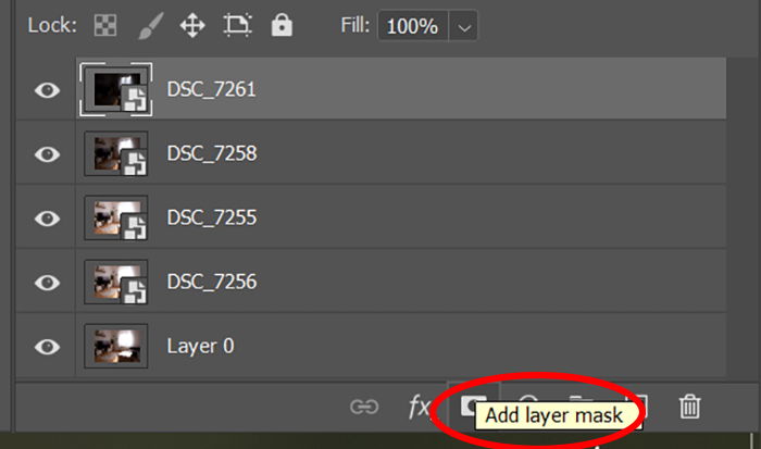 A screenshot of adding a layer mask in Photoshop