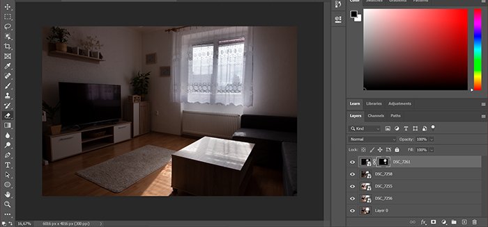 Screenshot of editing hdr real estate photography in Photoshop