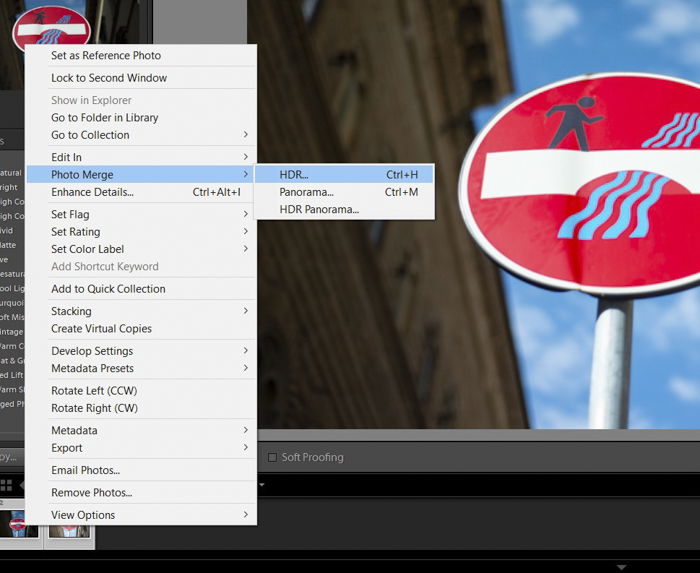 A screenshot of using Lightroom HDR merge