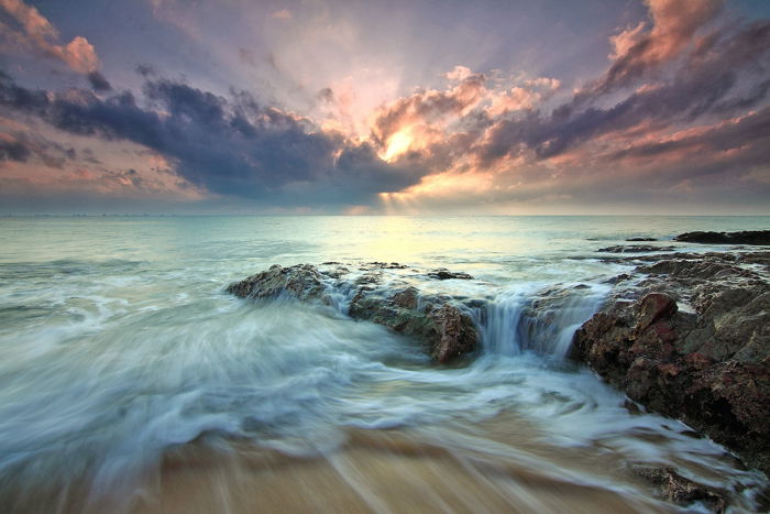 long exposure photo of the sea at sunrise