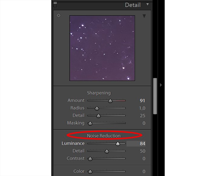 a screenshot showing lightroom noise reduction slider