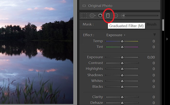 Screenshot of using the graduated filter in Lightroom