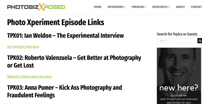 Screenshot of 'photobiz exposed' photography podcast playing in an app
