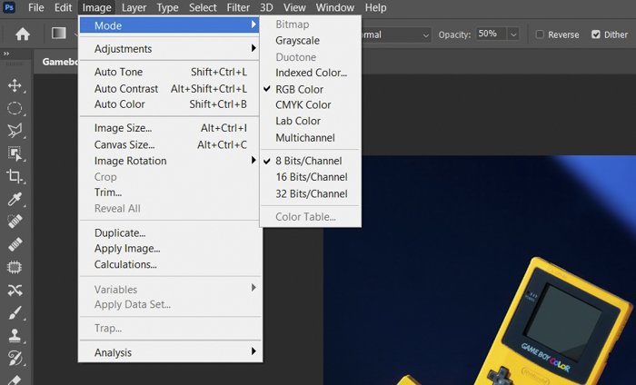 Checking rgb vs cymk color profile in photoshop