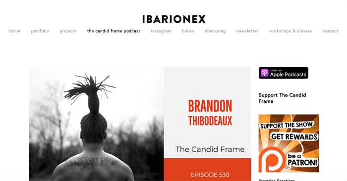 Screenshot of 'ibarionex' photography podcast playing in an app
