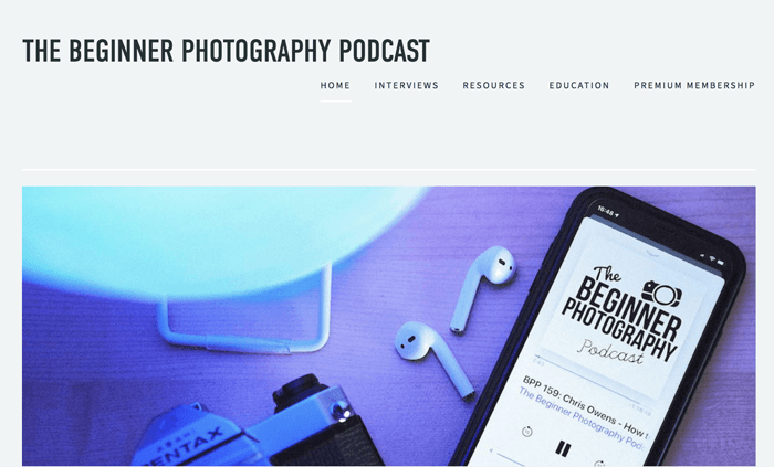 Screenshot of 'the beginner' photography podcast playing in an app