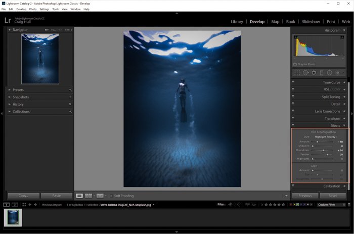 A screenshot of editing an image in Lightroom
