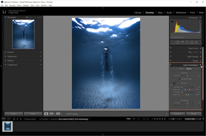 A screenshot of editing an image in Lightroom