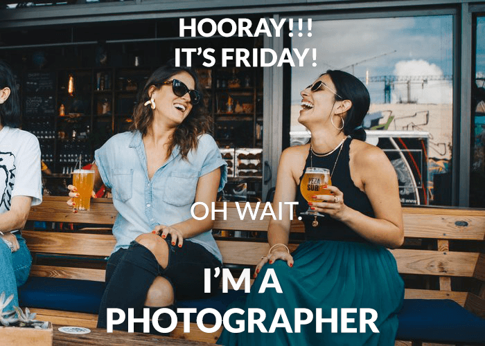 Photo of two women overlayed with a photography joke