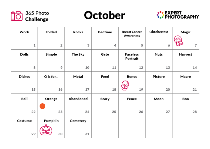 October Photography Challenge calendar 