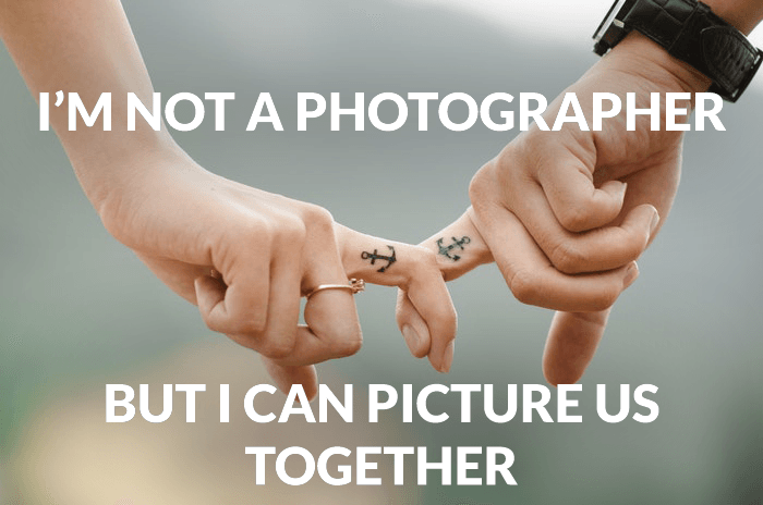Photography joke over a photo of a couple joining fingers
